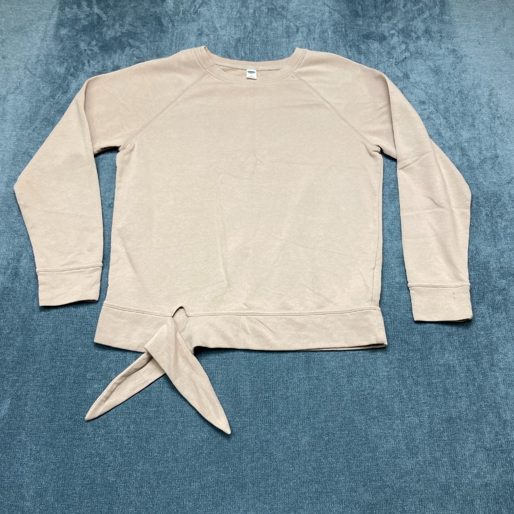 Old Navy Sweatshirt Womens Small Petite Beige Cotton Side Knot Raglan Sleeve